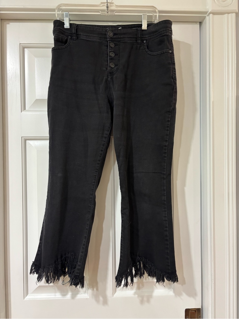 INC International Concepts Black Frayed-Hem Wide Leg Button-Fly Jeans